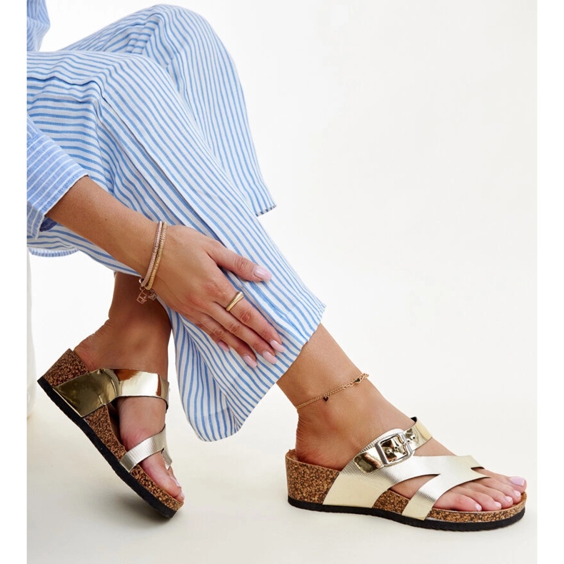 Donata gold metallic wedge mules golden 1