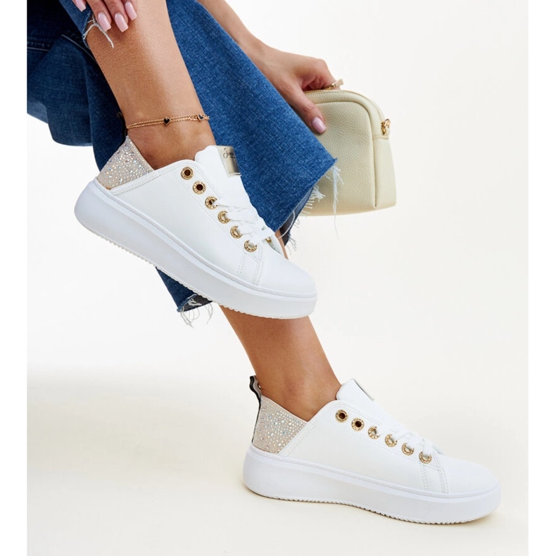 White and beige sneakers with zircons Antonietta 1