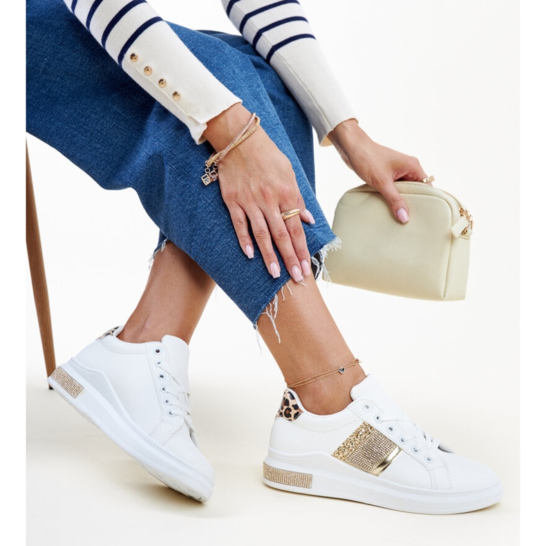 White and gold Giulia sneakers with rhinestones 1