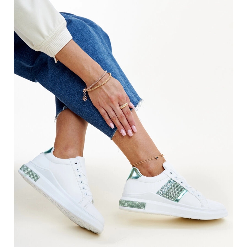White and green Giulia sneakers with rhinestones 1