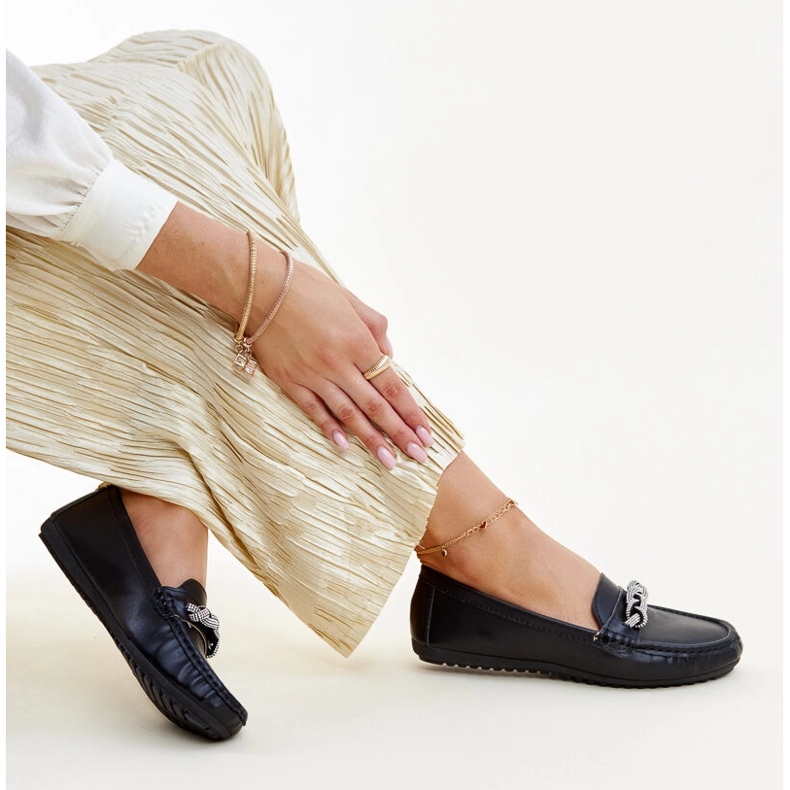 Black moccasins decorated with Adiba rhinestones 1