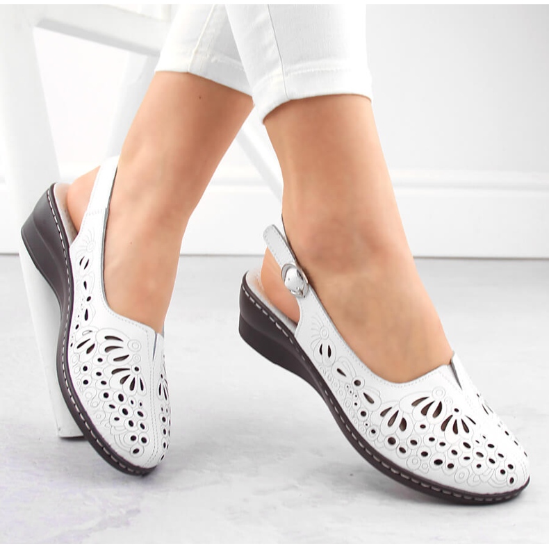 Leather comfortable women's full openwork sandals, white, T.Sokolski L24-27 1