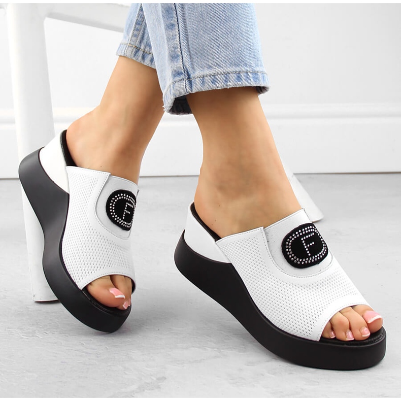 Women's leather openwork wedge sandals, white Filippo DK6141 1 Women's leather openwork wedge sandals, white Filippo DK6141 1