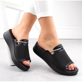 Black leather women's wedge sandals Filippo DK6067 1