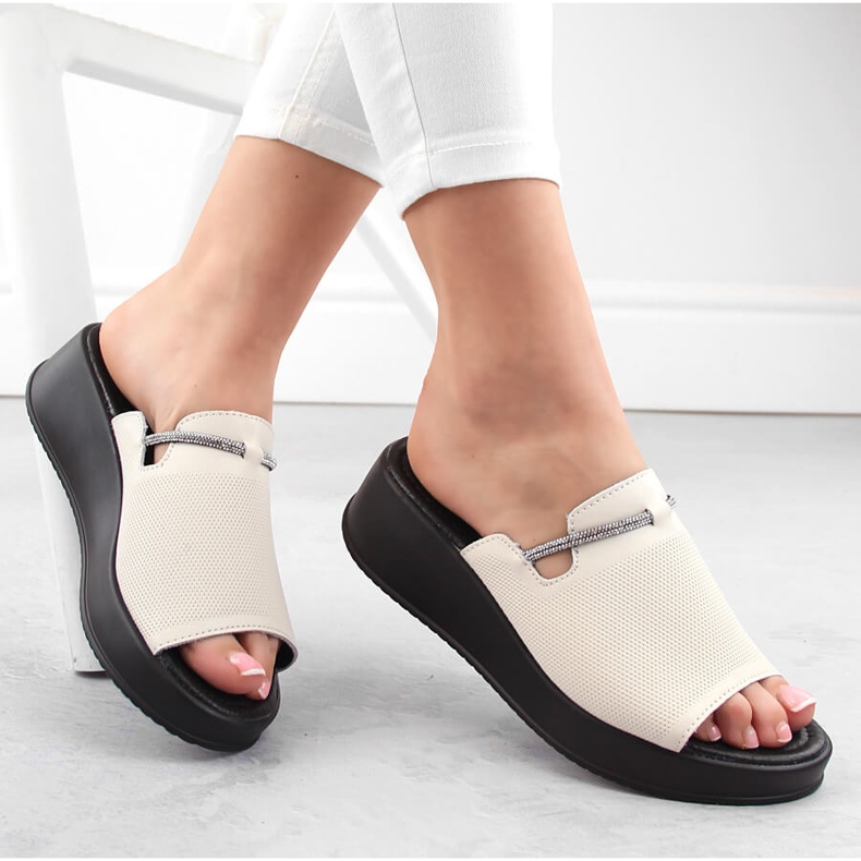 Leather women's wedge slippers ekri Filippo DK6067 beige 1