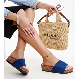 Navy blue flip-flops with a Naifene cork wedge 1