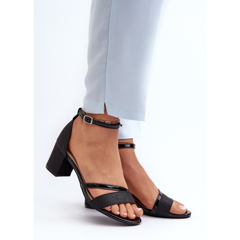 Vinceza Glitter Women's Low Heel Sandals Black Ploemis 2