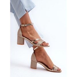 Vinceza Women's glittery low-heeled sandals, Golden Ploemis 1