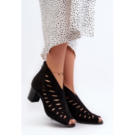 Jezzi Women's Openwork Eco Suede Ankle Boots On A High Heel With Open Toes, Black Timalre 2