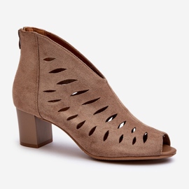 Jezzi Women's Openwork Eco Suede Ankle Boots On High Heel With Open Toes Beige Timalre 1