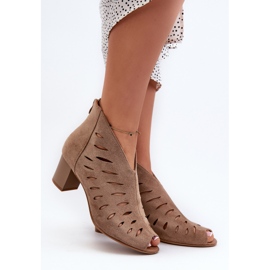 Jezzi Women's Openwork Eco Suede Ankle Boots On High Heel With Open Toes Beige Timalre 2