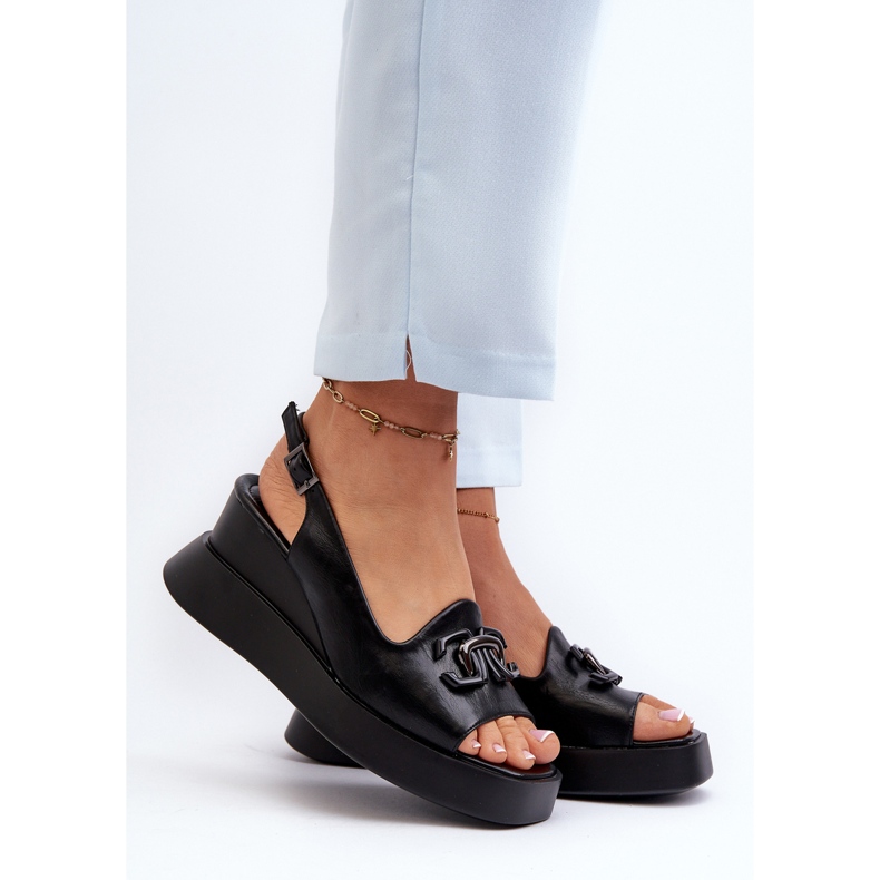 Jezzi Women's Sandals On A Platform And A Wedge With Decoration, Black Janesca 2