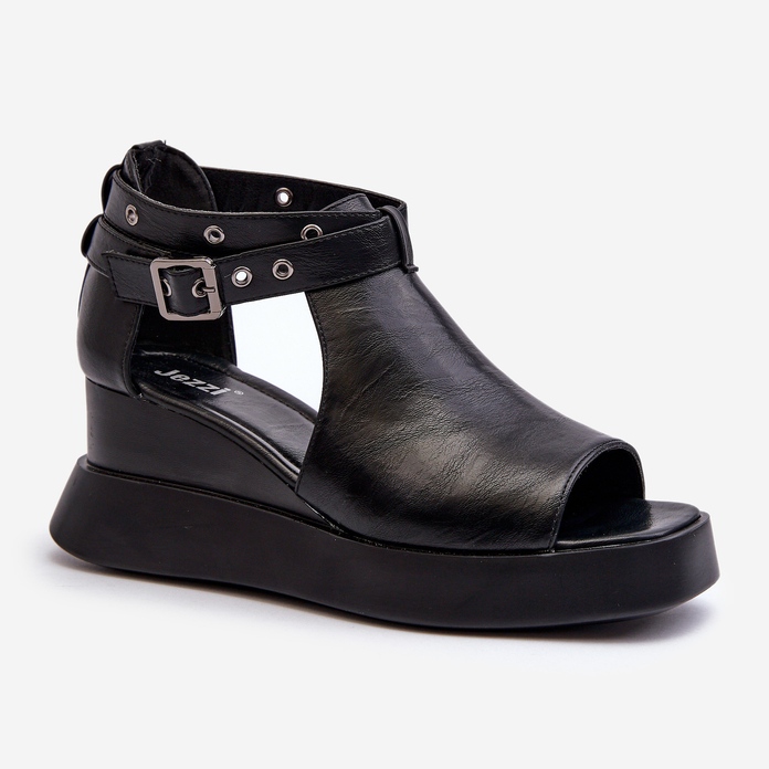 Jezzi Women's Sandals On A Platform And A Wedge Made Of Eco Leather, Black Hloeli 1