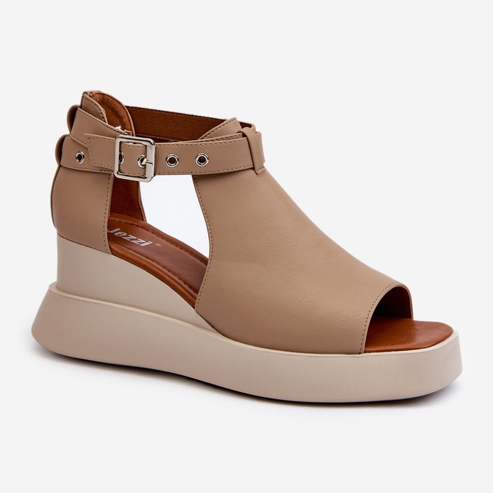Jezzi Women's Sandals On A Platform And A Wedge Made Of Eco Leather, Beige Hloeli 1