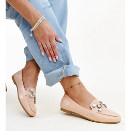 Beige moccasins with a zirconium Mali buckle 1 Beige moccasins with a zirconium Mali buckle 1
