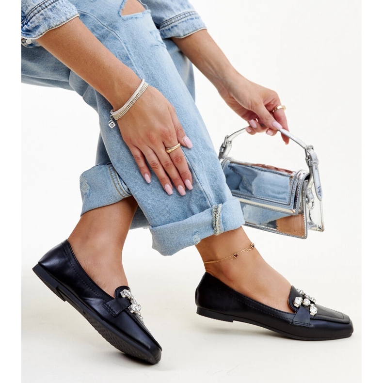 Black moccasins with a zirconium Mali buckle 1