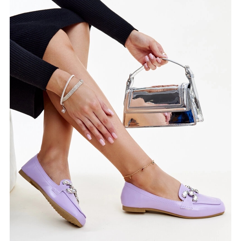 Purple moccasins with a zirconium Mali buckle 1