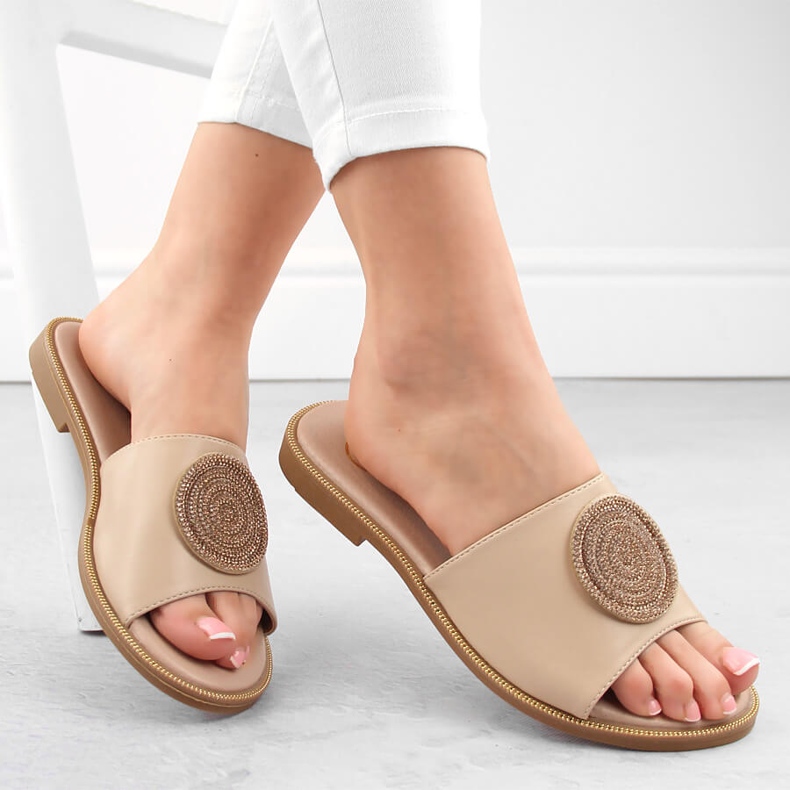 Beige women's slippers with zircons Filippo DP6217 1