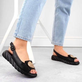 Comfortable leather sandals on the Artiker W HBH74A platform, black 1