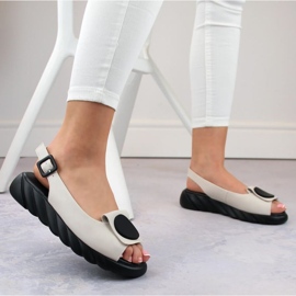 Comfortable leather sandals on the Artiker W HBH74B platform, beige 1