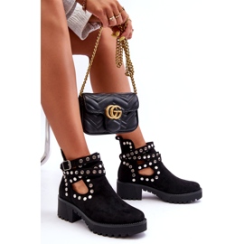 Ideal Shoes Suede Women's Ankle Boots With Decorative Studs, Black 5