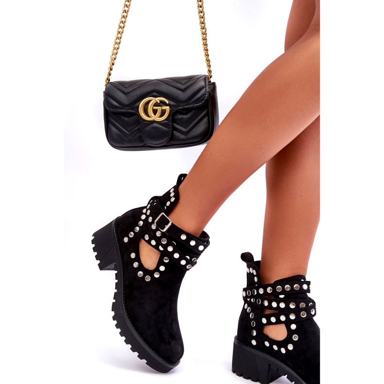 Ideal Shoes Suede Women's Ankle Boots With Decorative Studs, Black 4