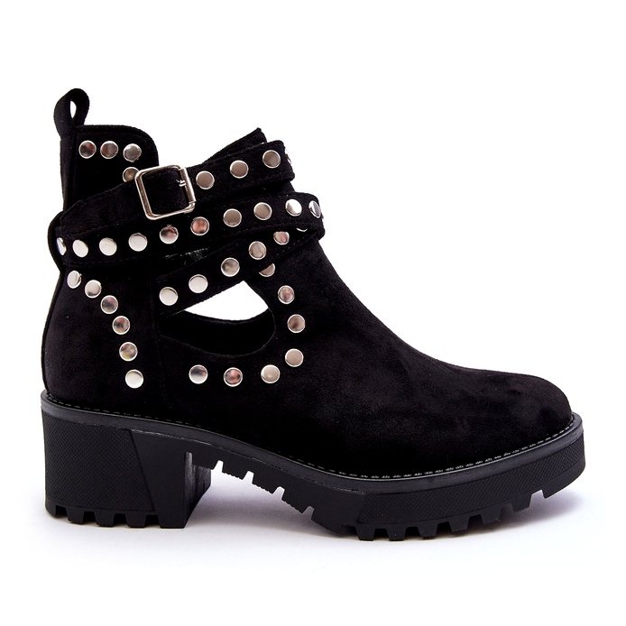 Ideal Shoes Suede Women's Ankle Boots With Decorative Studs, Black 2