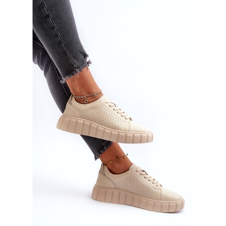 Evento Women's Leather Sneakers on the Beige Eselmarie Platform 5 Evento Women's Leather Sneakers on the Beige Eselmarie Platform 5