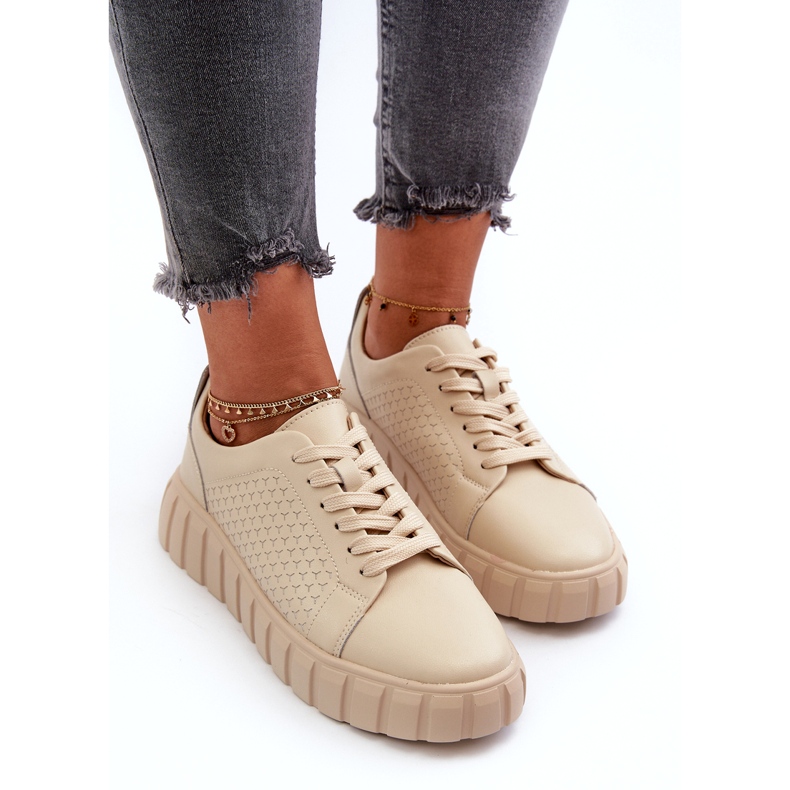 Evento Women's Leather Sneakers on the Beige Eselmarie Platform 3