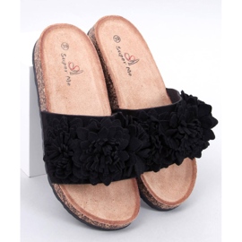 Sebill Black cork flip-flops with flowers 1