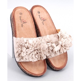 Sebill Beige cork flip-flops with flowers 1