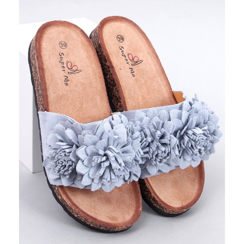 Cork slippers with Sebill Gray flowers grey 1