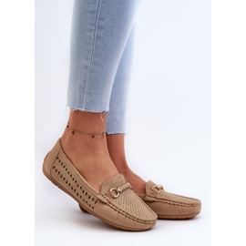 Women's Openwork Moccasins With Decoration, Brown Kaydance beige 2