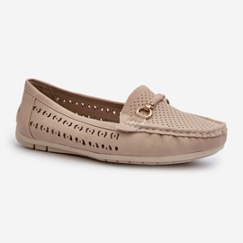 Women's Openwork Moccasins With Decoration, Beige Kaydance 2
