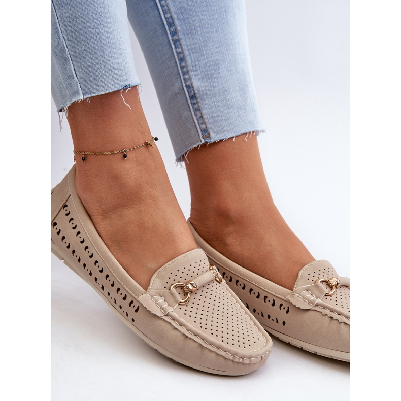 Women's Openwork Moccasins With Decoration, Beige Kaydance 1
