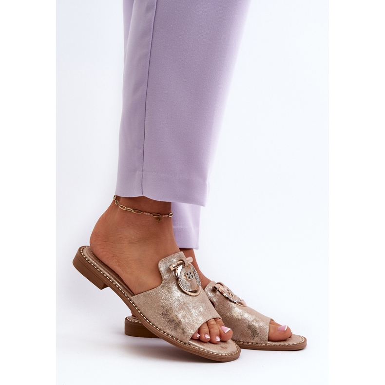 Elegant Shiny Women's Flip-Flops With Decoration S.Barski KV27-032 Gold golden 2