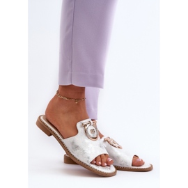 Elegant Shiny Women's Flip-Flops With Decoration S.Barski KV27-032 Silver 2