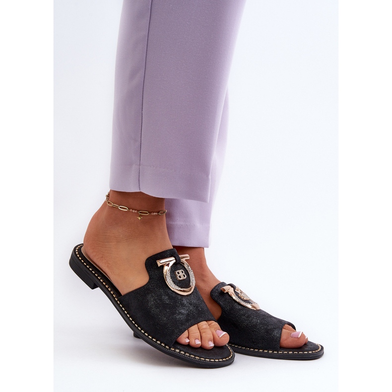 Elegant Shiny Women's Flip-Flops With Decoration S.Barski KV27-032 Black 2