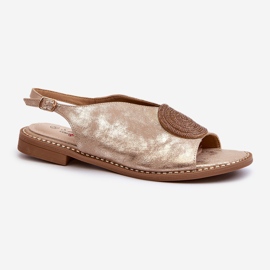 Women's Sandals With Decoration On Flat Heels S.Barski KV24-057 Gold golden 1 Women's Sandals With Decoration On Flat Heels S.Barski KV24-057 Gold golden 1