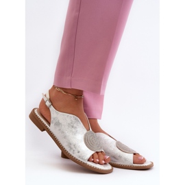 Women's Sandals With Decoration On Flat Heels S.Barski KV24-057 Silver 2 Women's Sandals With Decoration On Flat Heels S.Barski KV24-057 Silver 2