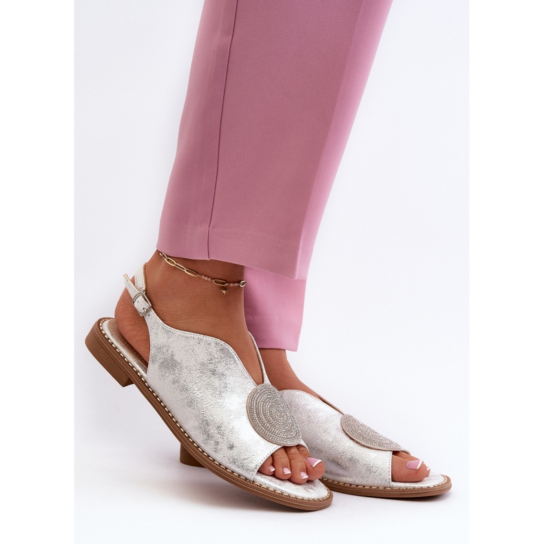 Women's Sandals With Decoration On Flat Heels S.Barski KV24-057 Silver 2 Women's Sandals With Decoration On Flat Heels S.Barski KV24-057 Silver 2