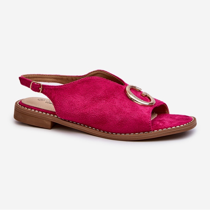 Elegant Women's Sandals With Decoration Eco Suede S.Barski KV27-058 Fuchsia pink 1