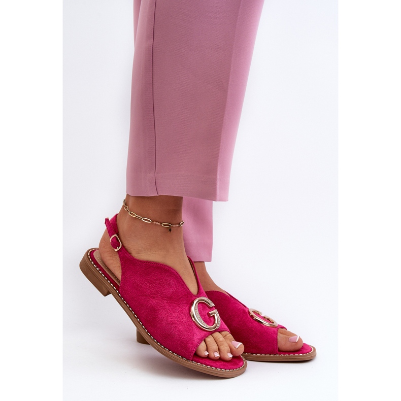 Elegant Women's Sandals With Decoration Eco Suede S.Barski KV27-058 Fuchsia pink 2
