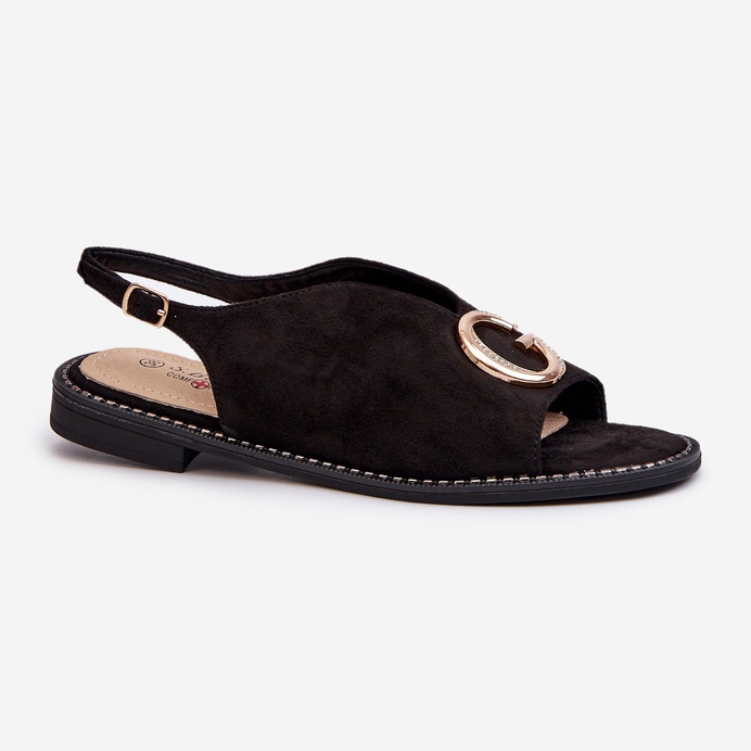 Elegant Women's Sandals With Decoration, Eco Suede S.Barski KV27-058 Black 1 Elegant Women's Sandals With Decoration, Eco Suede S.Barski KV27-058 Black 1