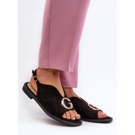 Elegant Women's Sandals With Decoration, Eco Suede S.Barski KV27-058 Black 2 Elegant Women's Sandals With Decoration, Eco Suede S.Barski KV27-058 Black 2