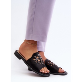 Shiny Women's Flip-Flops With Decorations S.Barski KV27-063 Black 2