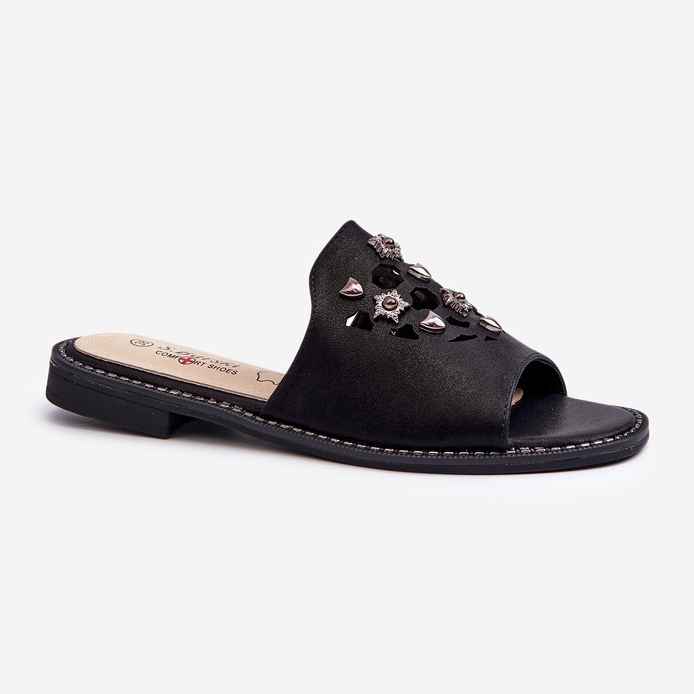 Shiny Women's Flip-Flops With Decorations S.Barski KV27-063 Black 1