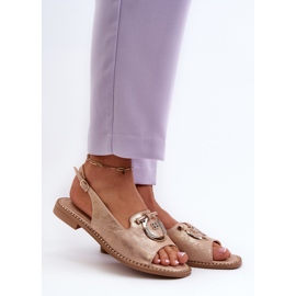 Elegant Women's Sandals With Gold Decoration On Flat Heels, Rose Gold S.Barski KV27-053 golden 2