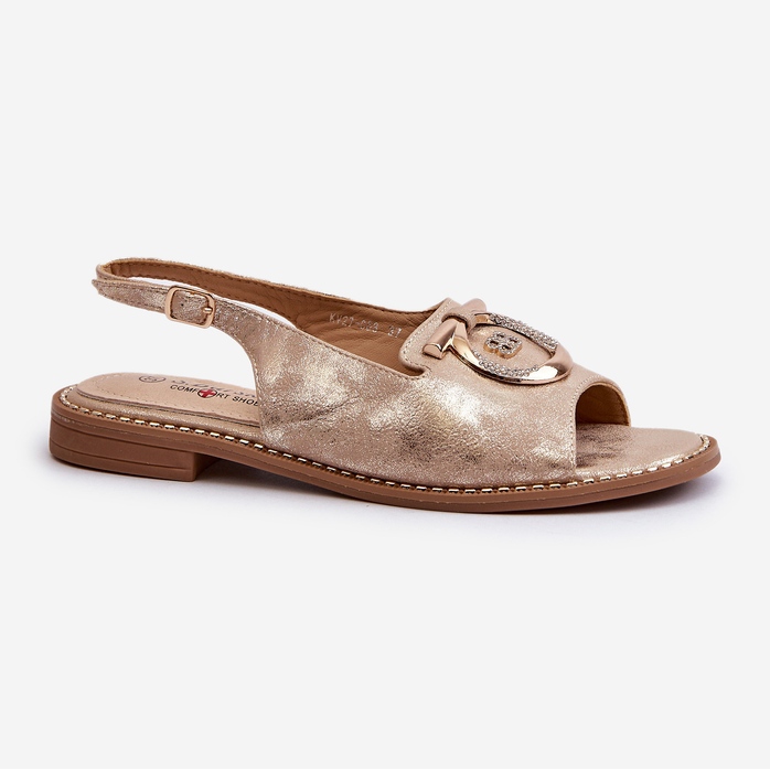 Elegant Women's Sandals With Gold Decoration On Flat Heels, Gold S.Barski KV27-053 golden 1