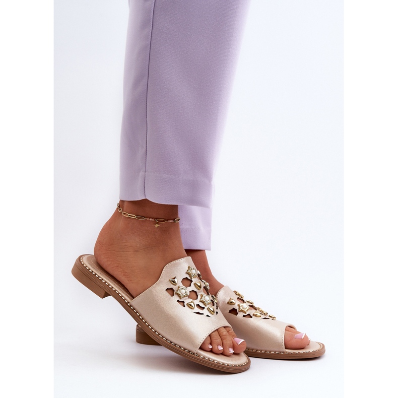 Shiny Women's Flip-Flops With Decorations S.Barski KV27-063 Gold golden 2